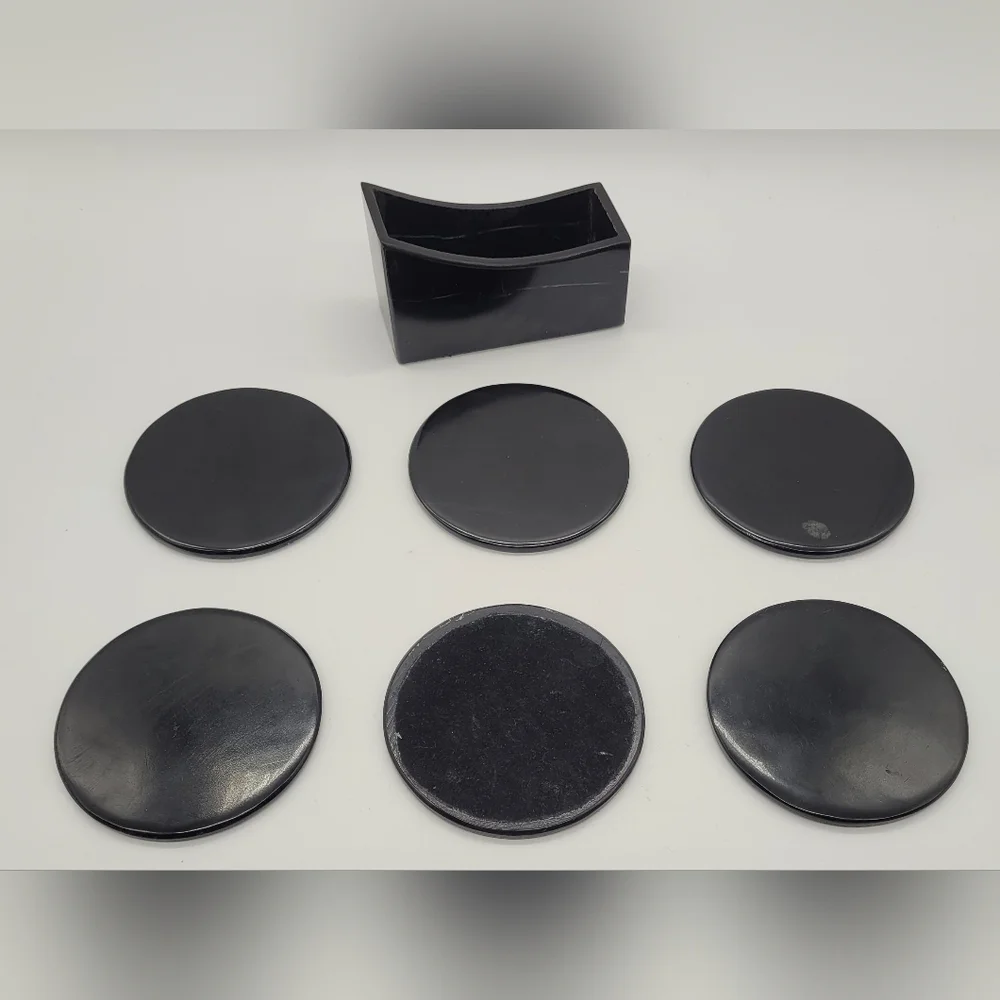 Black Marble Cocktail Drink Coasters With Holder set of 6​​​